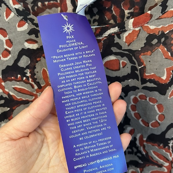 Pax Philomena Boho Artsy Blocked Print Dye Floral Cotton Top Size XL - Picture 6 of 9